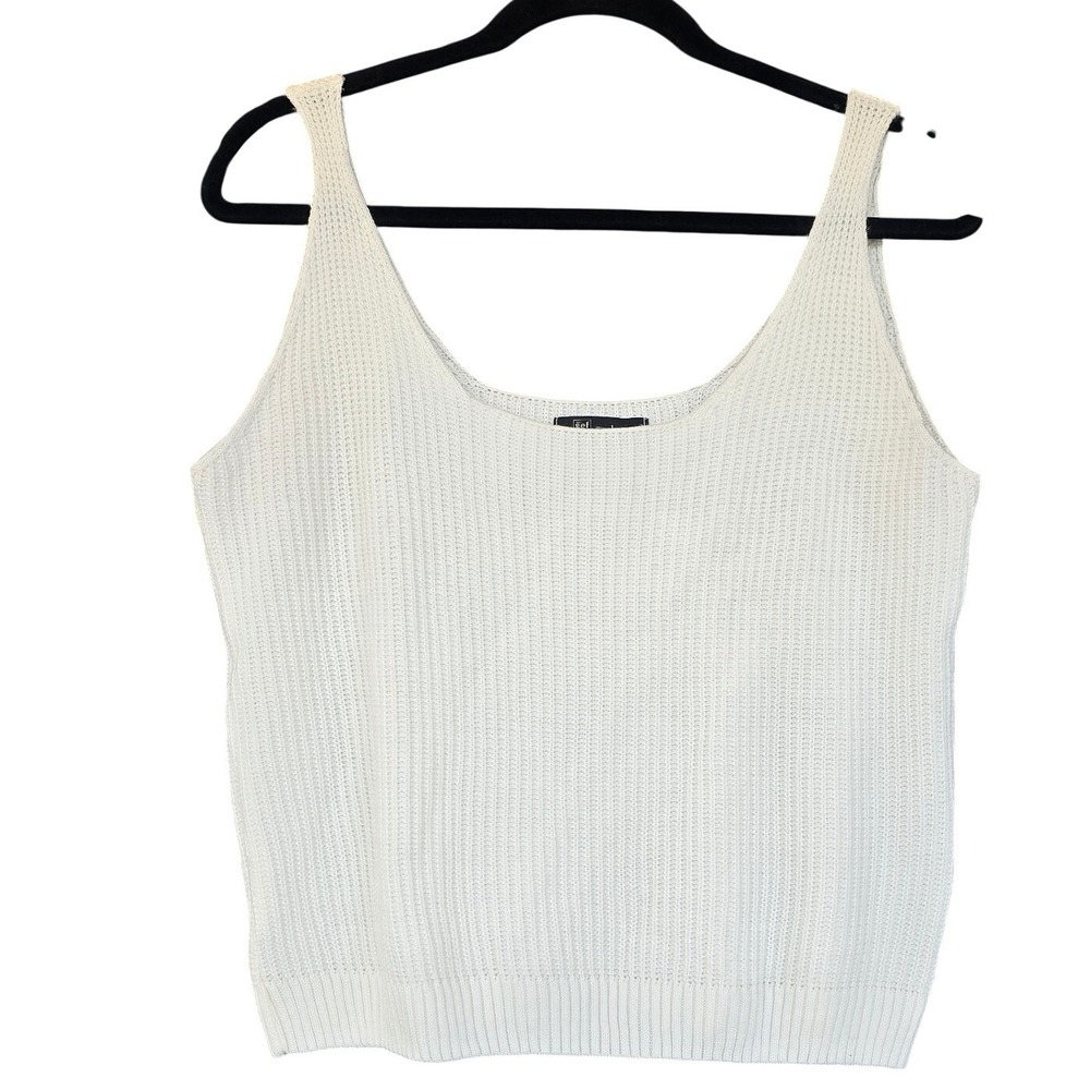 GEF France Womens White Knit Tank Top Size L Sleeveless Scoop Neck